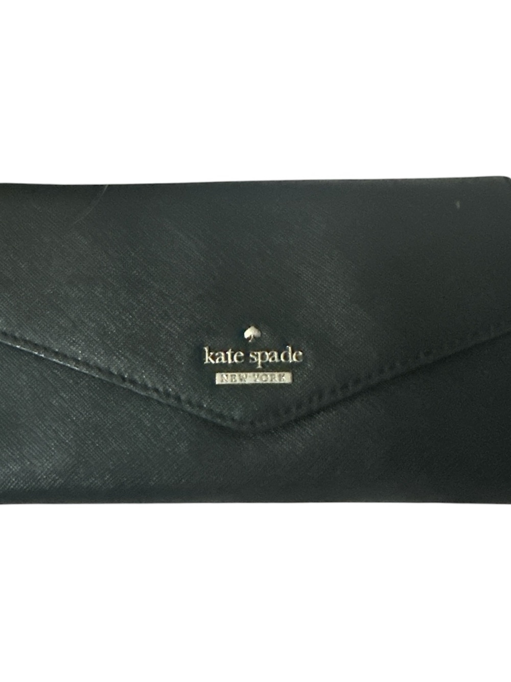 kate spade black envelope wallet with gold logo card slots phone slot like new